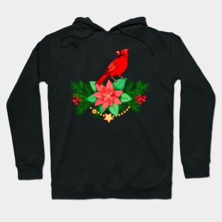 Christmas Composition with cardinal and poinsettia Hoodie